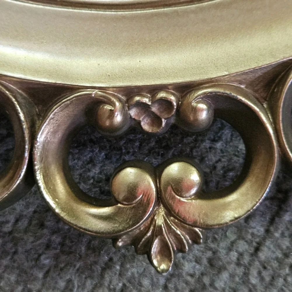 Vintage Syroco 2315 Gold Oval Wall Mirror Ornate Scroll Hollywood Regency USA